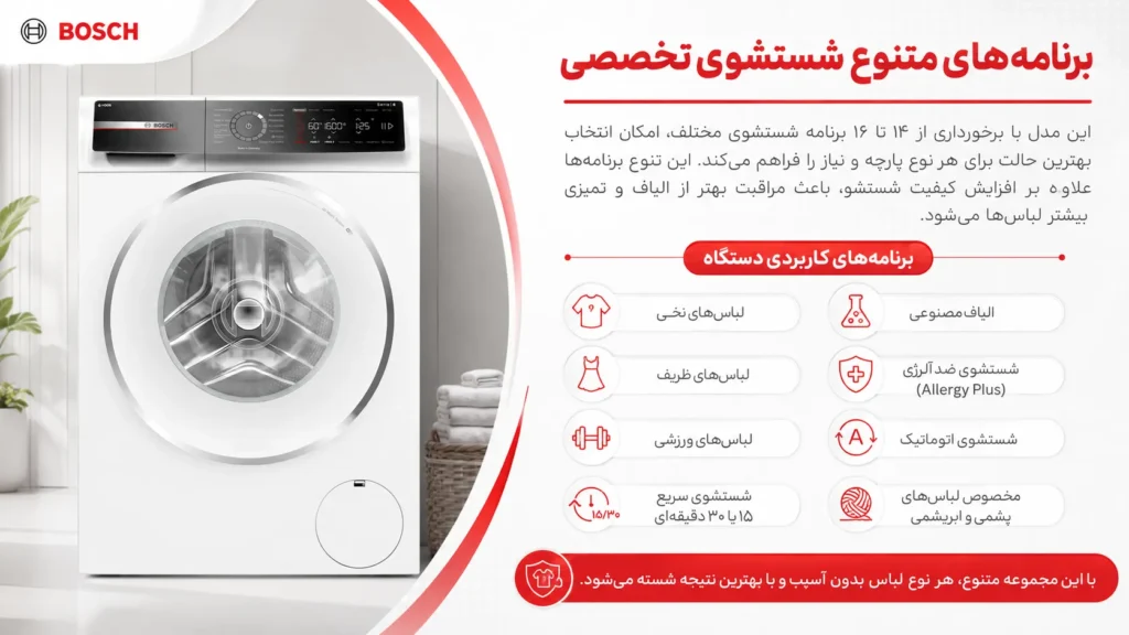 برنامه های شستشو ماشین لباسشویی بوش مدل WGB256Ao