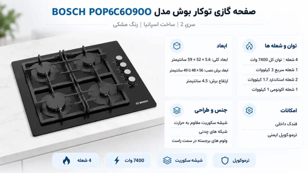 صفحه گازی توکار بوش مدل POP6C6O90O